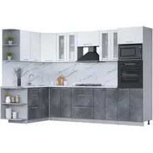 Готовая кухня Интерлиния Мила 1.68x3.0 правая (белый платинум/бетон портленд/белый гранит)