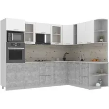Готовая кухня Интерлиния Мила 1.88x2.8 правая (белый платинум/бетон/бискайская сосна)