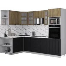 Готовая кухня Интерлиния Мила Деко 1.68x2.6 LV (черный/дуб вотан/белый гранит)