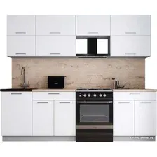 Готовая кухня Интерлиния Мила Gloss 60-25 (белый софт/белый софт/травертин серый)