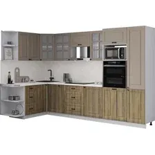 Готовая кухня Интерлиния Мила Деко 1.68x3.2 LV (дуб вотан/луна/опал светлый)