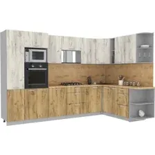 Готовая кухня Интерлиния Мила Лайт 1.88x3.2 правая (дуб белый/дуб золотой/дуб бунратти)