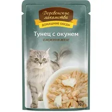 Консервированный корм для кошек Деревенские лакомства Тунец с окунем в желе 70 г