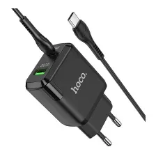 Сетевое зарядное устройство Hoco N5, + кабель Type-C to Type-C, черный
