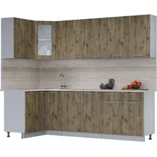 Готовая кухня Интерлиния Мила 12x25 (дуб веллингтон/дуб веллингтон/травертин серый)