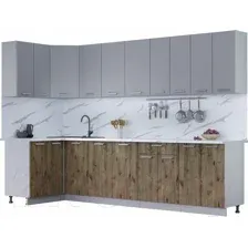 Готовая кухня Интерлиния Мила Лайт 1.2x3.0 (серебро/дуб веллингтон/белый гранит)