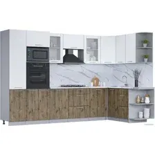 Готовая кухня Интерлиния Мила 1.68x3.2 правая (белый платинум/дуб веллингтон/белый гранит)