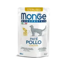 Влажный корм для стерилизованных кошек MONGE Monoprotein Sterilised курица паштет пауч 85 г (70013710)