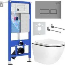 Унитаз подвесной Roxen Antares Black в комплекте с инсталляцией StounFix Dual Fresh 6 в 1 964800 (кн