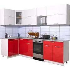 Готовая кухня Интерлиния Мила Gloss 50-12x27 (белый/красный глянец)