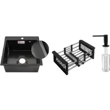 Кухонная мойка Schtoff Best Decor Black 4550 + коландер KR-1 BLACK + дозатор SD-1 BLACK, комплект