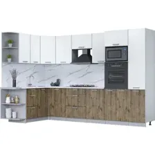 Готовая кухня Интерлиния Мила Лайт 1.68x3.2 левая (белый платинум/дуб веллингтон/белый гранит)