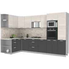 Готовая кухня Интерлиния Мила Лайт 1.68x3.2 левая (вудлайн кремовый/антрацит/малага)