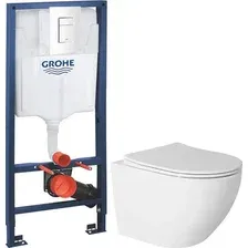 Унитаз подвесной с инсталляцией Saniteco Torando T-203W + GROHE Rapid SL 38772SH0 (с кнопкой белый глянец)