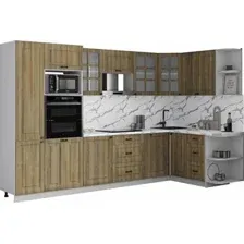 Готовая кухня Интерлиния Мила Деко 1.88x3.2 PR (дуб вотан/дуб вотан/белый гранит)