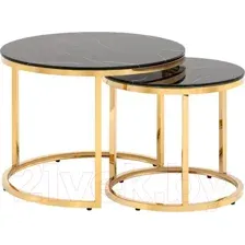 Комплект журнальных столиков Stool Group Селена / EET-131-2S-TG Black (стекло черный мрамор/золото)