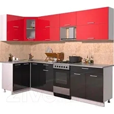 Готовая кухня Интерлиния Мила Gloss 50-12x27 (красный/черный глянец)