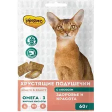 Лакомство для кошек Мнямс Здоровье и красота. Хрустящие подушечки с лососем / 700026 (60г)