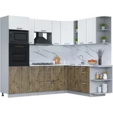 Готовая кухня Интерлиния Мила Лайт 1.88x2.4 правая (белый платинум/дуб веллингтон/белый гранит)