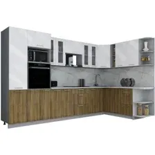 Готовая кухня Интерлиния Мила Gloss 1.88x3.4 правая (белый глянец/дуб вотан/травертин серый)