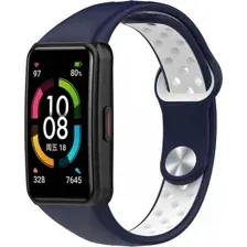 Ремешок для умных часов Rumi Sport N-style для Honor Band 6/7/Huawei Band 6 (синий/белый)