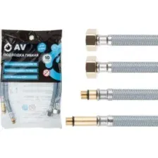 AVE21850 Подводка гибкая для воды, nylon, Lt иголка м10 - гайка 1/2 50 см (пара) AV Engineering