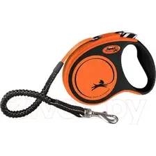 Поводок-рулетка Flexi Xtreme ремень / 34200 (S,5м, черный/оранжевый)