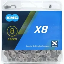 Цепь велосипедная KMC X8 1/2''x3/32''x116L 8 скоростей (серебристая)