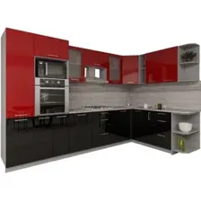 Готовая кухня Интерлиния Мила Gloss 1.88x3.2 правая (красный-черный)