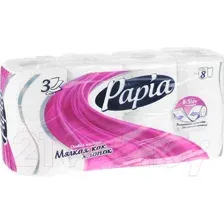Туалетная бумага Papia 3х слойная (8рул, белый)