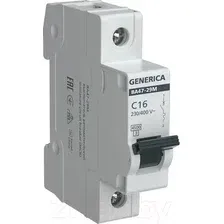 Выключатель автоматический Generica ВА47-29М 1Р C 16А 4.5кА / MVA21-1-016-C-G