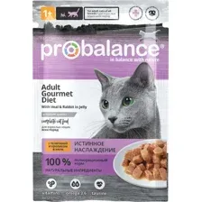 Консервированный корм для кошек Probalance Gourmet Diet Корм консервированный для кошек с телятиной и кроликом в желе 85 г