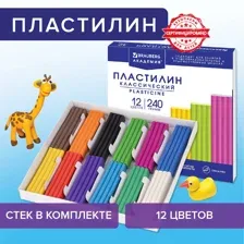 Пластилин классический BRAUBERG со стеком 12цв 240г