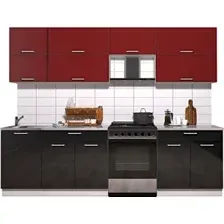 Готовая кухня Интерлиния Мила Gloss 60-27 (бордовый/черный глянец)