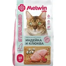 Корм для кошек MELWIN для стерилизованных кошек, индейка и клюква, 10 кг