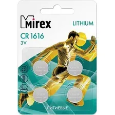 Комплект батареек Mirex CR1616 3V / 23702-CR1616-E4 (4шт)