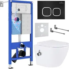 Унитаз подвесной Roxen Antares Bidet в комплекте с инсталляцией StounFix Dual Fresh 6 в 1 938621 (кнопка: черный матовый)