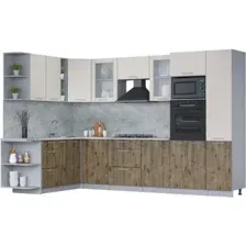 Готовая кухня Интерлиния Мила 1.88x3.2 левая (персидский жемчуг/дуб веллингтон/серый каспий)