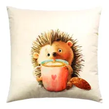 Подушка декоративная MATEX Fluffy. Ежик и кофеек / 62-332 (молочный/светло-коричневый)