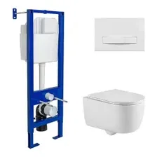 Комплект Berges инсталляция АТОМ 410 с кнопкой ATOM Line, белая, унитаз Tornas Rimless 53 см, сиденье дюропласт (AT-043328)