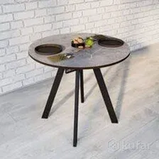 Кухонный стол ВВР Элип-1 (мрамор серый/черный профиль, стекло ф/п)