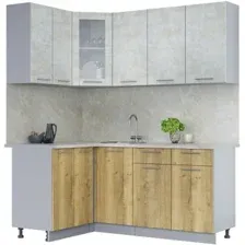 Готовая кухня Интерлиния Мила 12x18 (бетон лайт/дуб золотой/опал светлый)