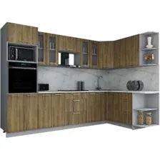 Готовая кухня Интерлиния Мила Gloss 1.68x3.0 правая (дуб вотан/дуб вотан/травертин серый)