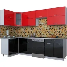 Готовая кухня Интерлиния Мила Gloss 60-12x28 (красный/черный глянец)