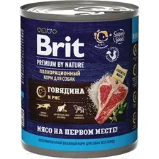 Влажный корм для собак Брит Premium by Nature с говядиной и рисом / 5051168 (850г)