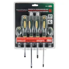 RF-7006B Набор отверток магнитных 6пр.(SL:5.5х40,6.5х100мм PH:1х40,2х150мм силовые: SL6.5х150, РН2х1 ROCK FORCE