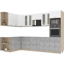 Готовая кухня Интерлиния Мила 1.68x3.0 левая без столешницы (белый платинум/бетон)