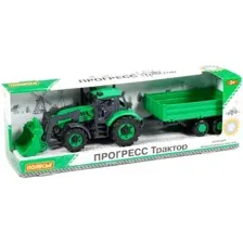 Трактор Полесье Прогресс с бортовым прицепом и ковшом 91826 (зелёный)