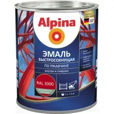Эмаль Alpina Быстросохнущая по ржавчине шелк.-мат. RAL3000 (0.9кг, красный)