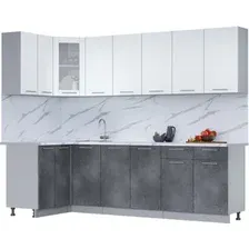 Готовая кухня Интерлиния Мила 12x26 (белый платинум/бетон портленд/белый гранит)